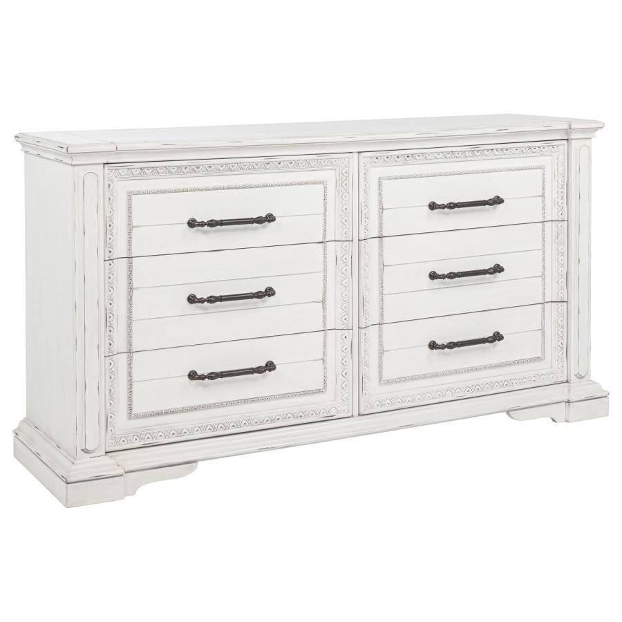 Coaster McKinney Vintage Distressed White 6-Drawer Dresser – 215873 — product view 2