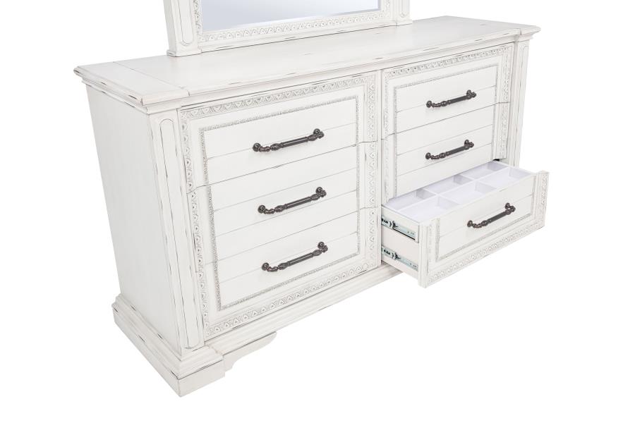 Coaster McKinney Vintage Distressed White 6-Drawer Dresser – 215873 — product view 4