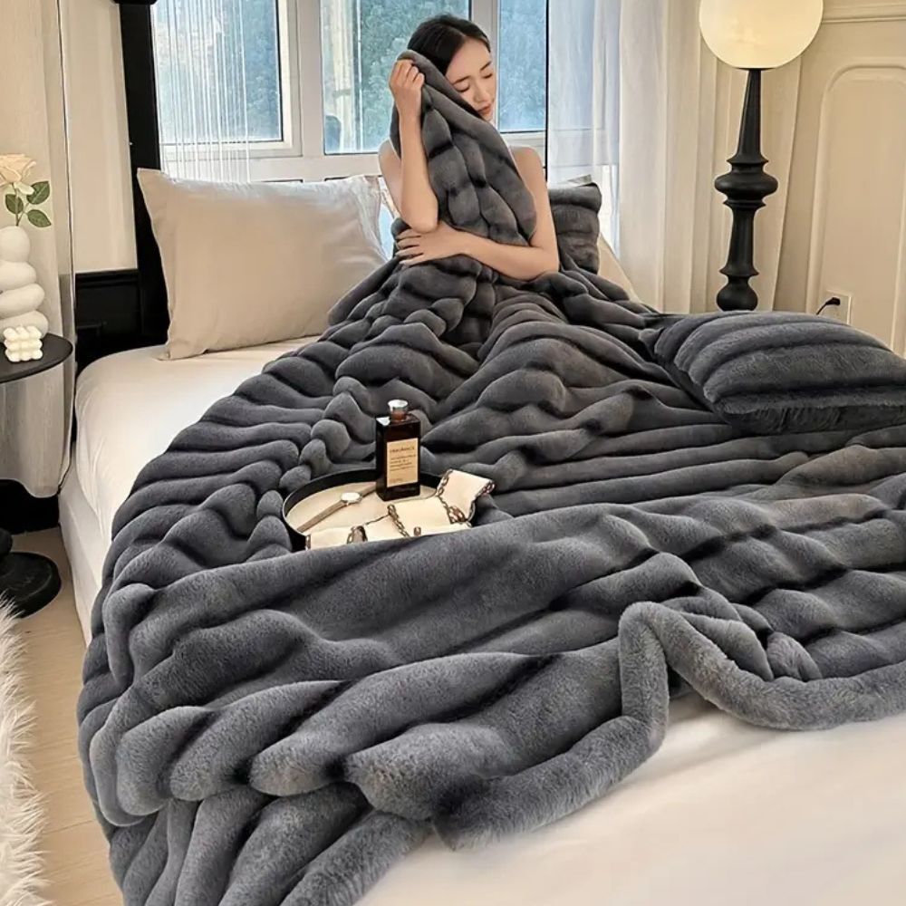 LoungeYard | Ruched Faux Rabbit Fur Blanket — product view 1