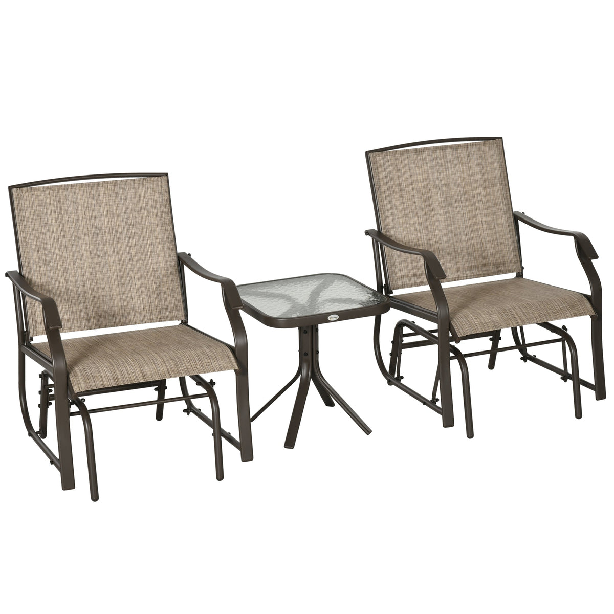 3 Piece Outdoor Glider Chair with Coffee Table Bistro Set, Mixed Brown — product view 1
