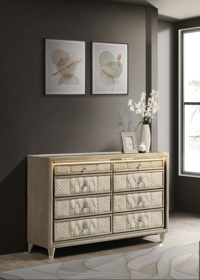 Lorient Ivory & Camel Velvet Upholstered Dresser with LED  – 222663 — product view 1