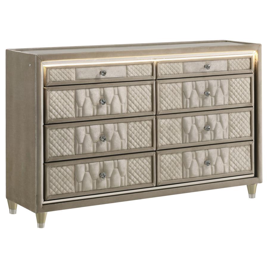 Lorient Ivory & Camel Velvet Upholstered Dresser with LED  – 222663 — product view 4