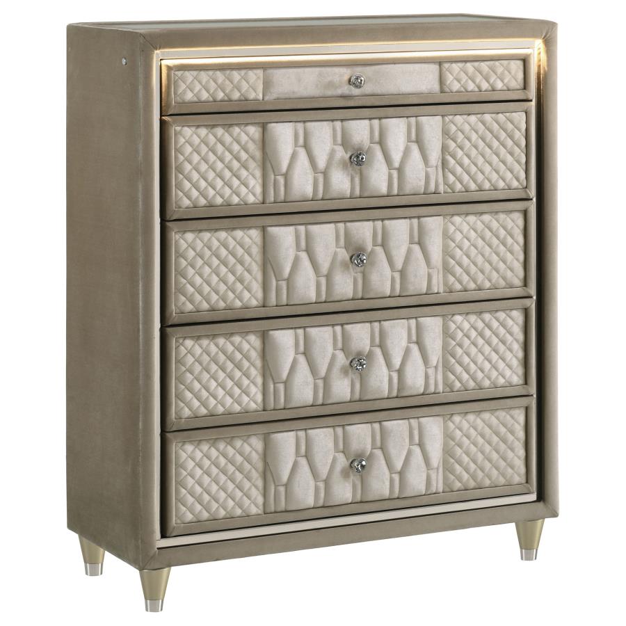 Lorient Ivory & Camel Velvet 5-Drawer Tall Chest with LED – 222665 — product view 4