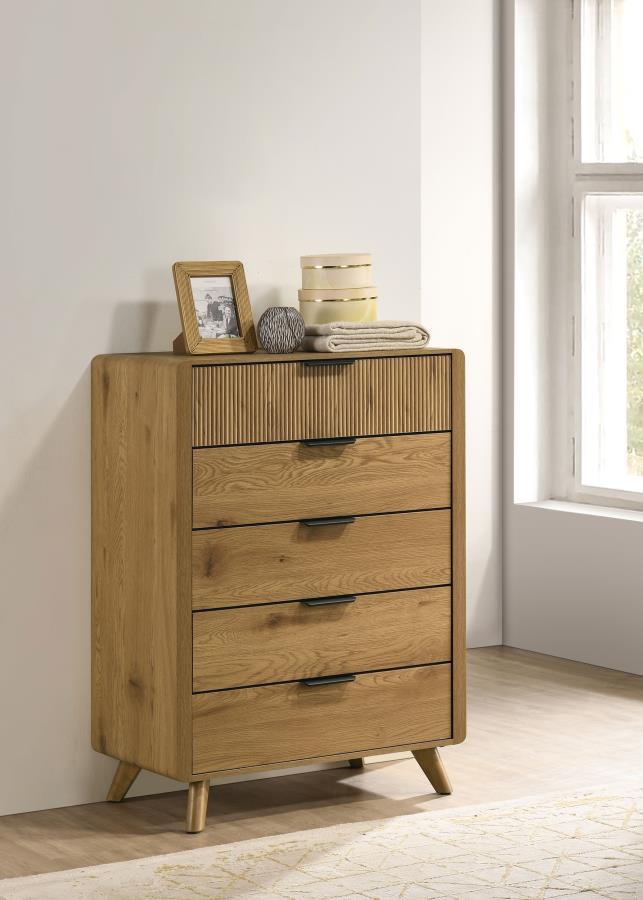 Bennett Light Oak Reeded Front Mid-Century Modern Chest of Drawers – 222905 — product view 1