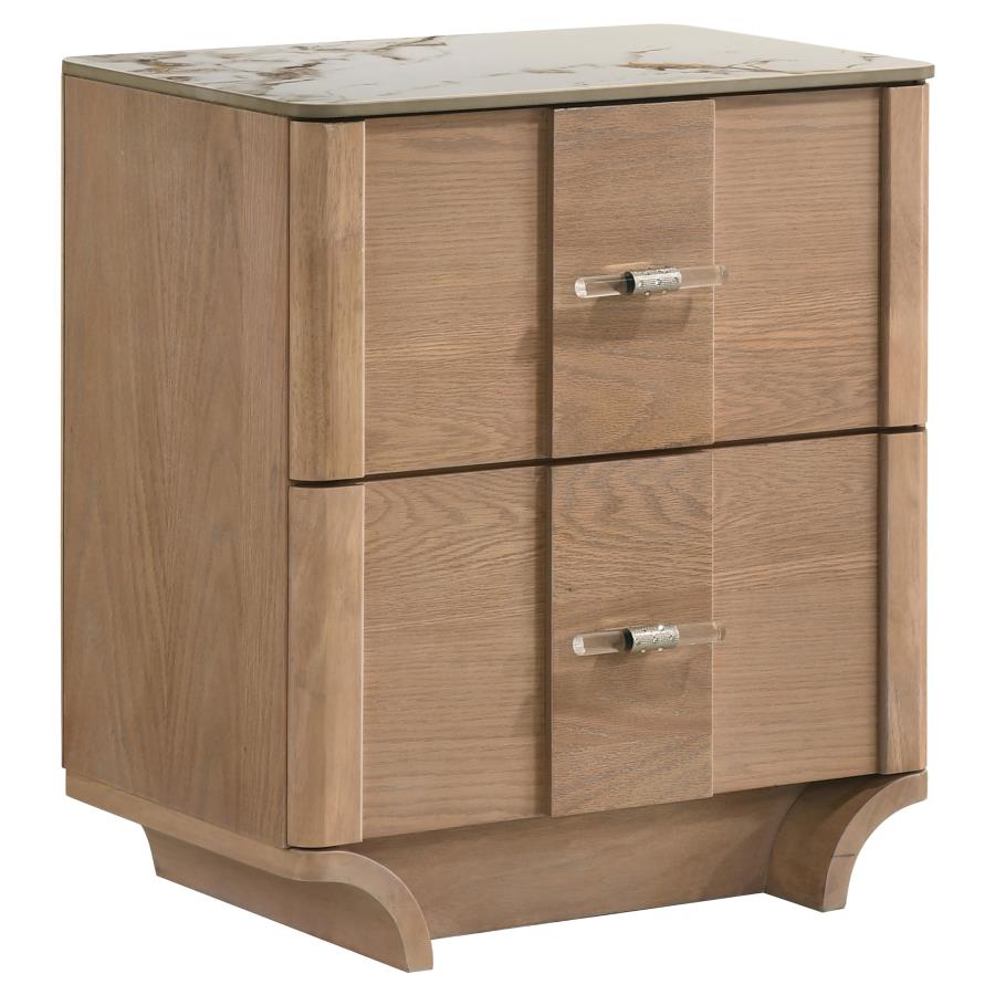 Leanne 2-Drawer Sintered Stone Top Nightstand Light Oak – 223132 — product view 3