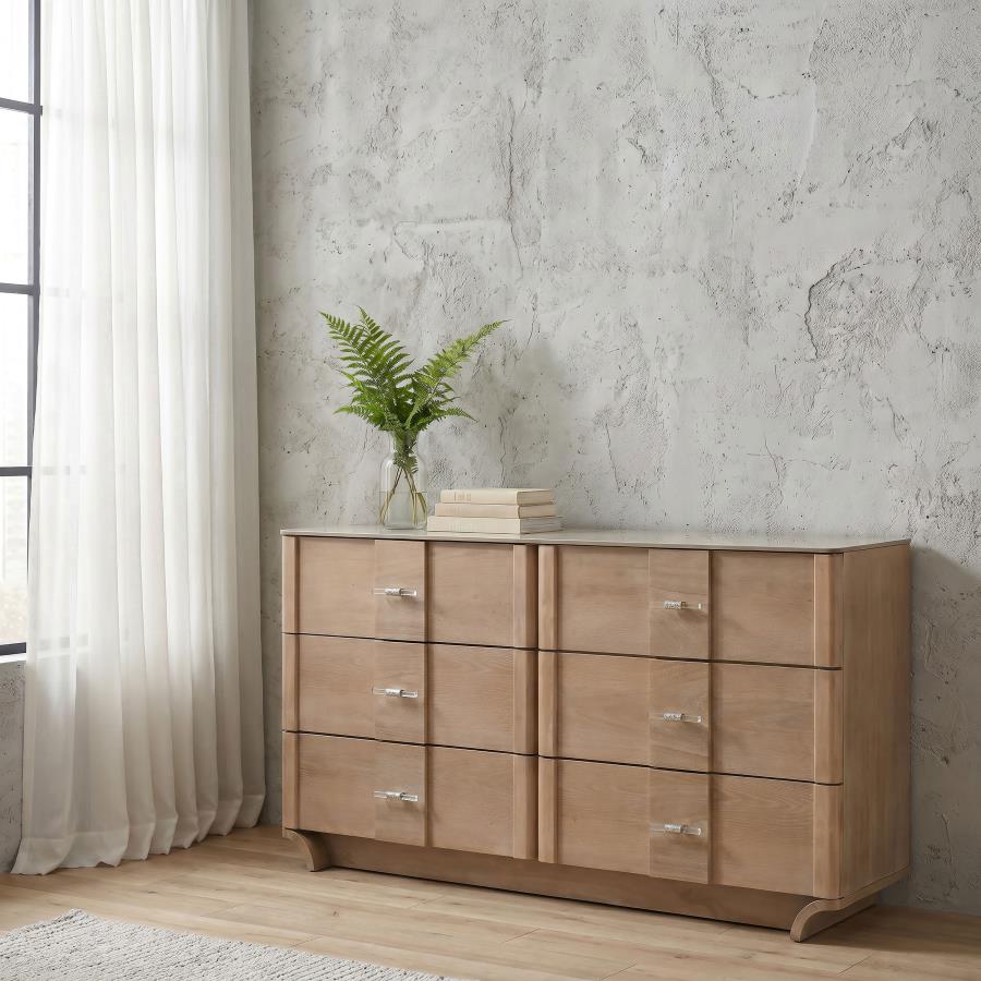 Leanne 6-Drawer Sintered Stone Top Dresser Light Oak – 223133 — product view 1