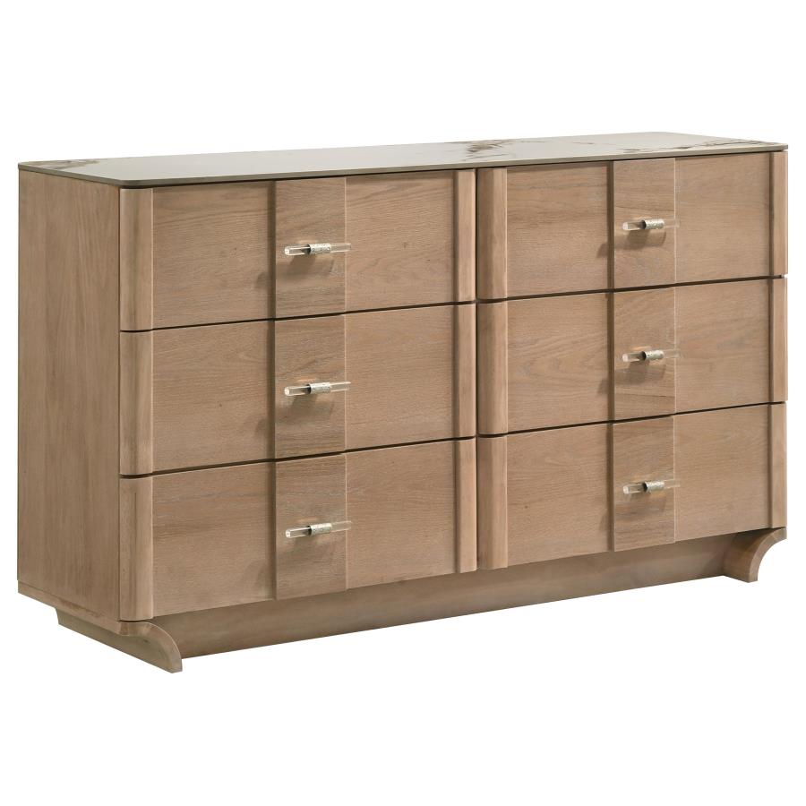 Leanne 6-Drawer Sintered Stone Top Dresser Light Oak – 223133 — product view 3