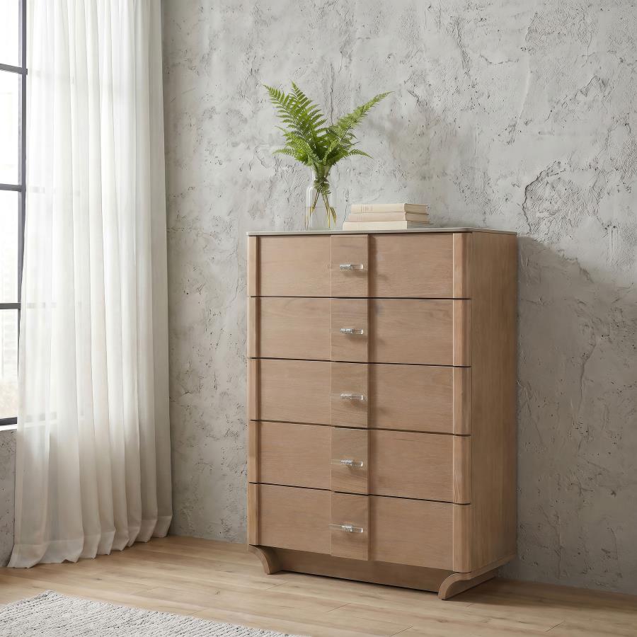 Leanne 5-Drawer Sintered Stone Top Chest of Drawers Light Oak – 223135 — product view 1