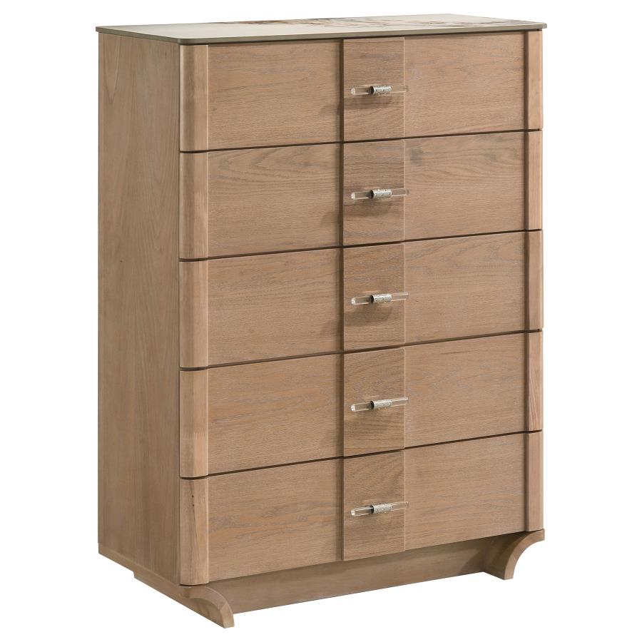 Leanne 5-Drawer Sintered Stone Top Chest of Drawers Light Oak – 223135 — product view 4