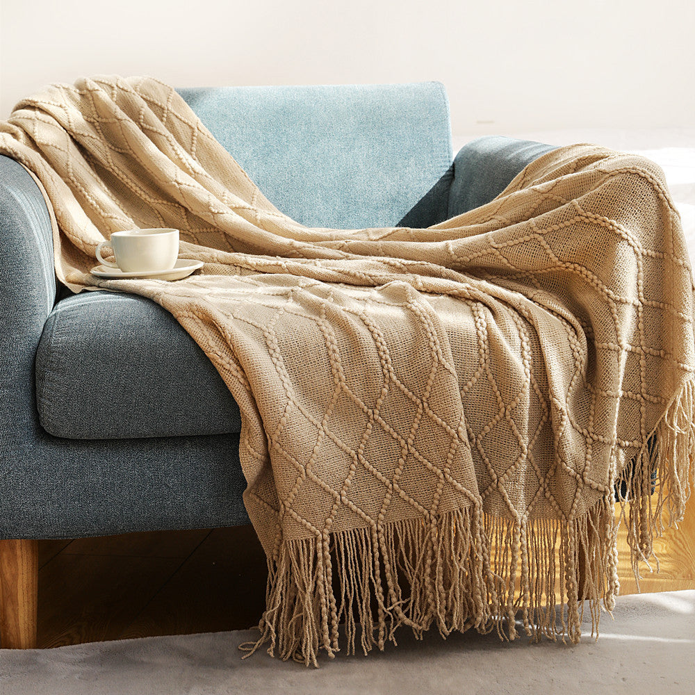 Ladies stylish throw blanket with textured design LoungeYard — product view 1