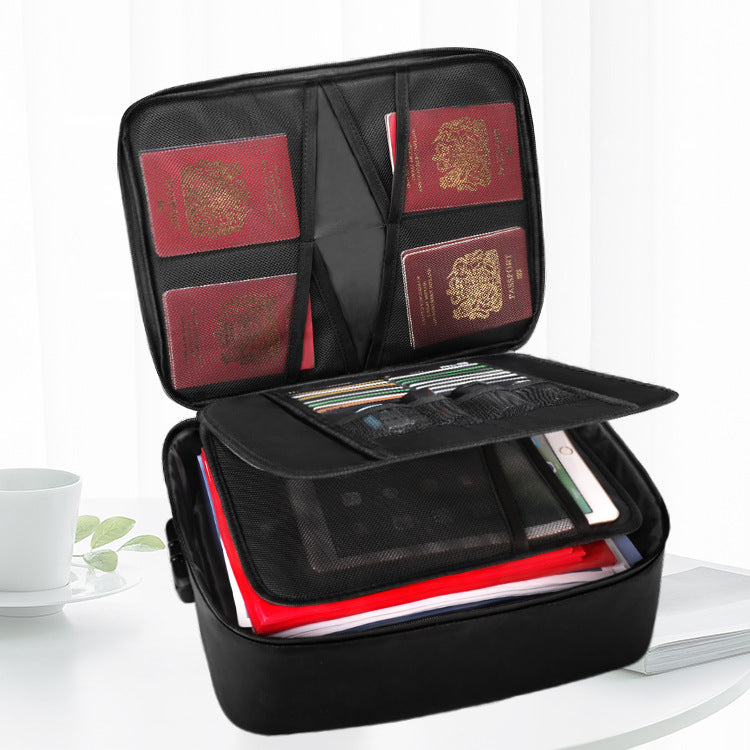 Travel document organizer with multiple passport slots card pockets tablet sleeve and zippered mesh compartments LoungeYard — product view 4