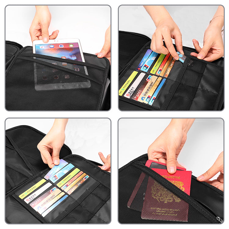 Travel document organizer with multiple passport slots card pockets tablet sleeve and zippered mesh compartments LoungeYard — product view 3