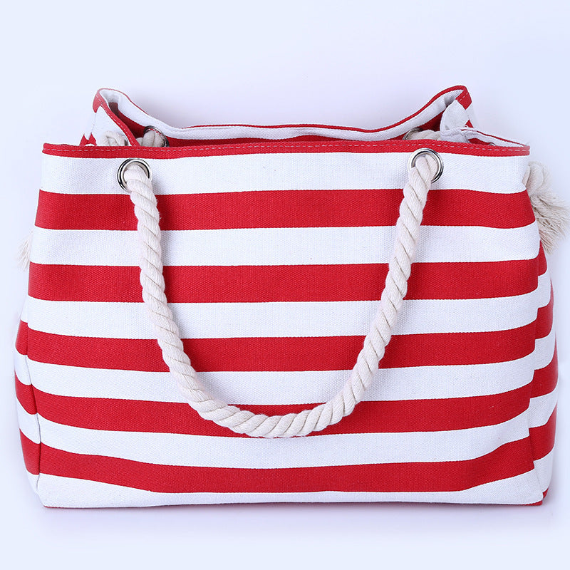 Spacious and Stylish Beach Bag with Maritime Stripe Pattern LoungeYard — product view 2