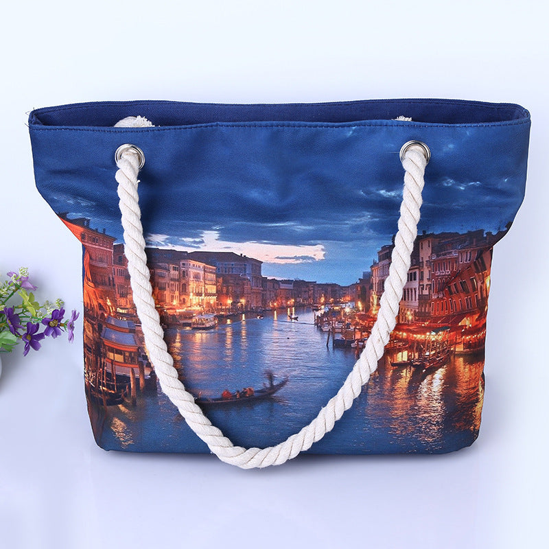 Spacious bag with maritime city motif LoungeYard — product view 2