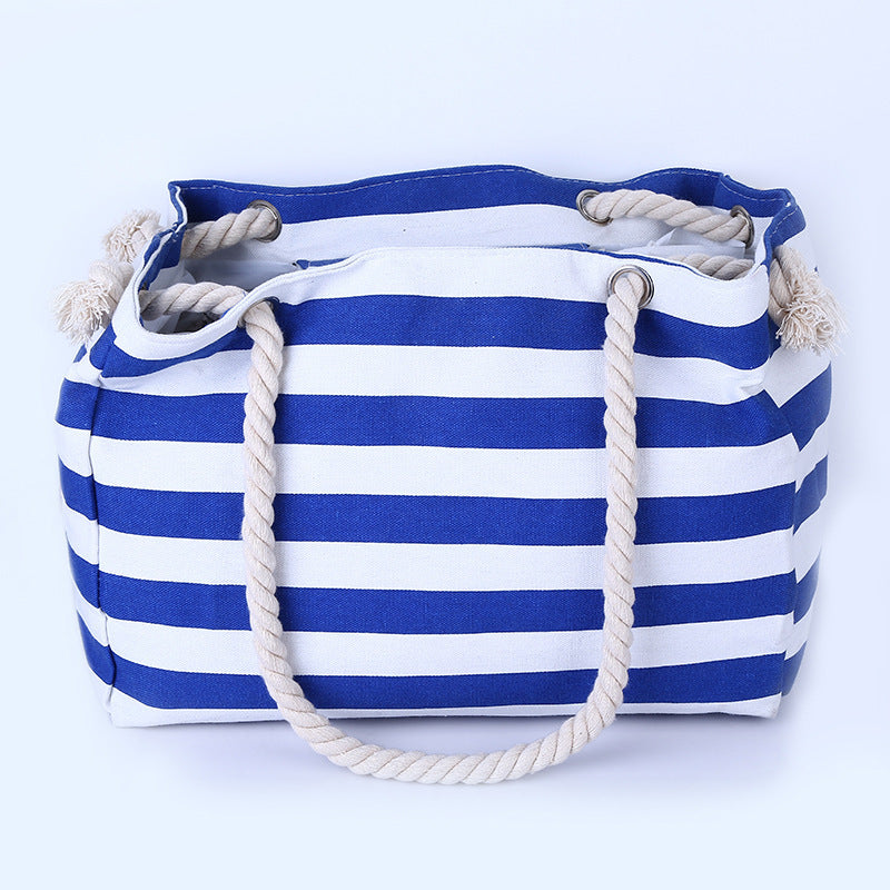 Spacious and Stylish Beach Bag with Maritime Stripe Pattern LoungeYard — product view 1