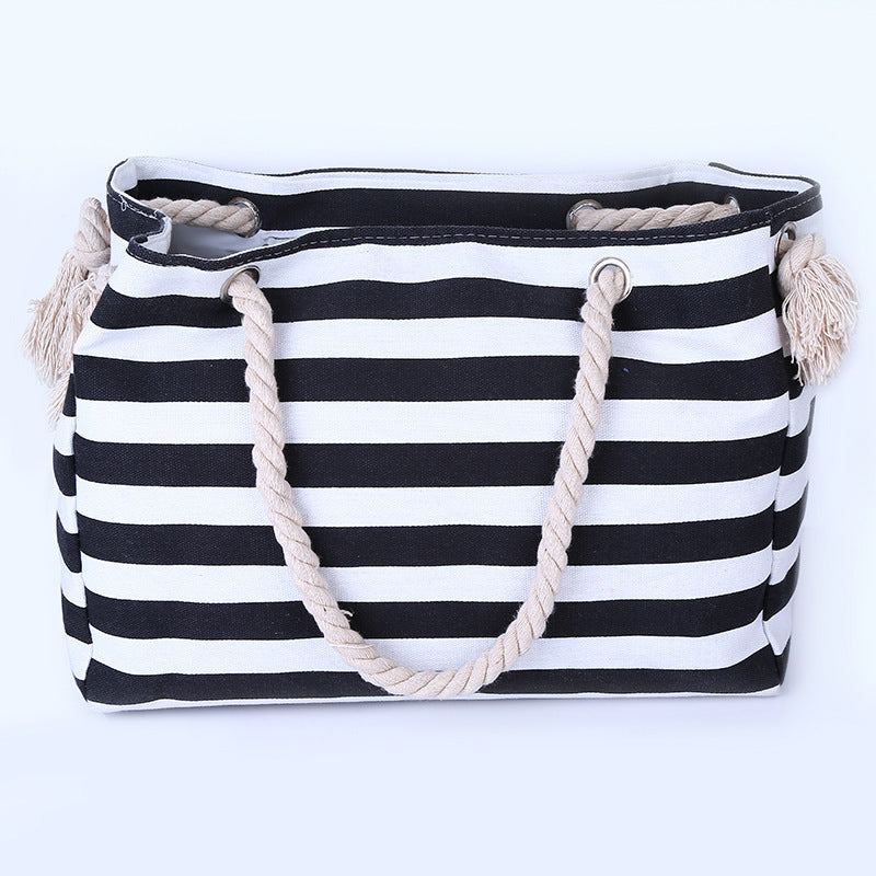 Spacious and Stylish Beach Bag with Maritime Stripe Pattern LoungeYard — product view 3