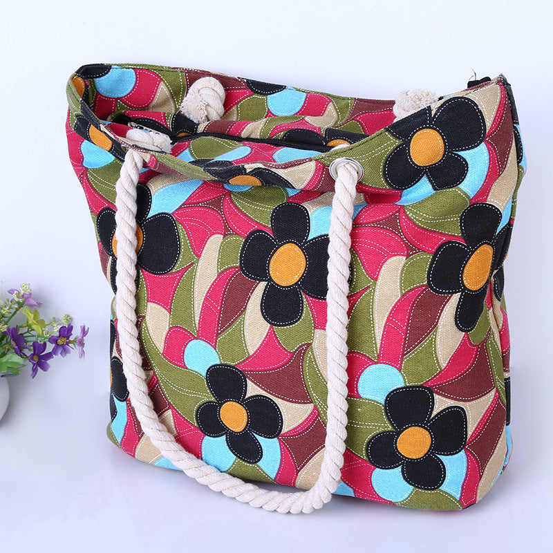 Large and Colorful Beach Bag with Floral Pattern LoungeYard — product view 3