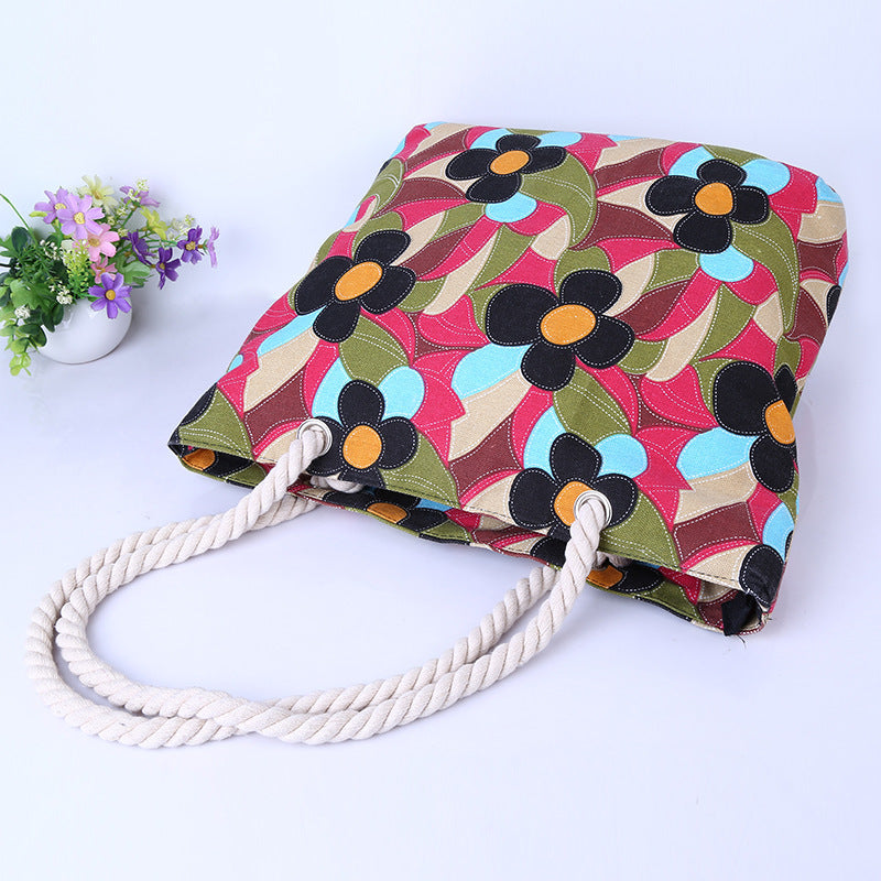 Large and Colorful Beach Bag with Floral Pattern LoungeYard — product view 2