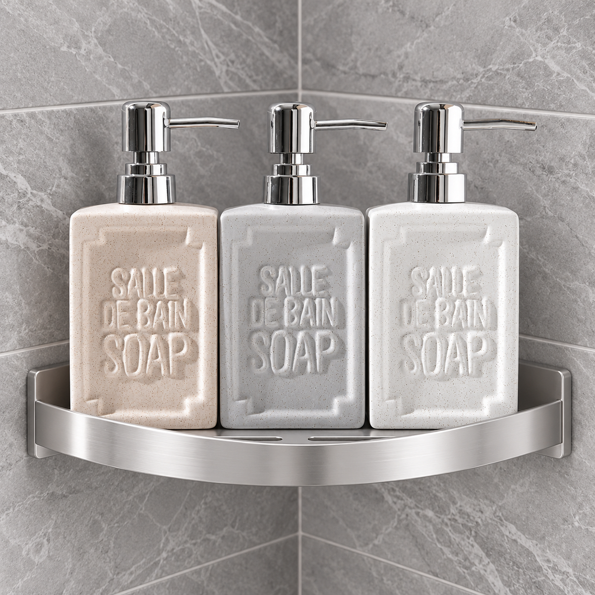 Embossed Ceramic Bathroom Soap Dispenser with Chrome Pump LoungeYard — product view 1