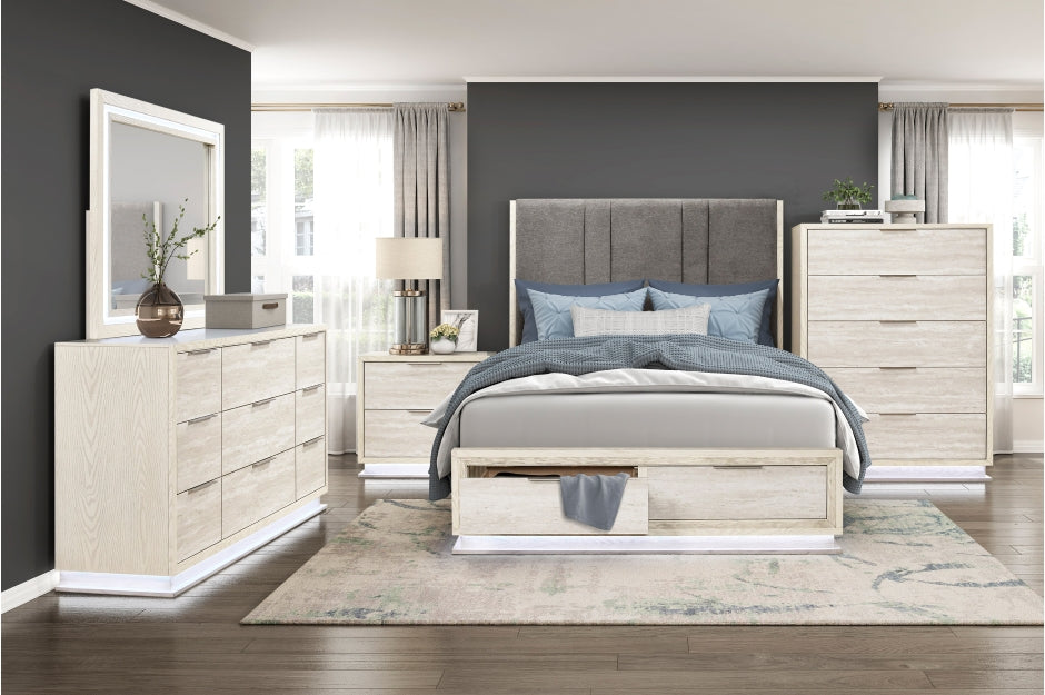 Noctis White and Light Grey Queen Bedroom Set with LED Accent Lighting – 2391-4PC — product view 1