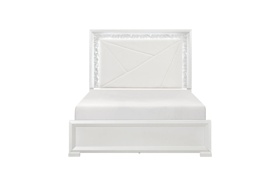 Luna Pearl White Queen Bedroom Set with LED Accent Lighting – 2469-4PC — product view 2