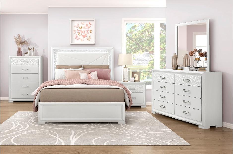 Luna Pearl White Queen Bedroom Set with LED Accent Lighting – 2469-4PC — product view 1