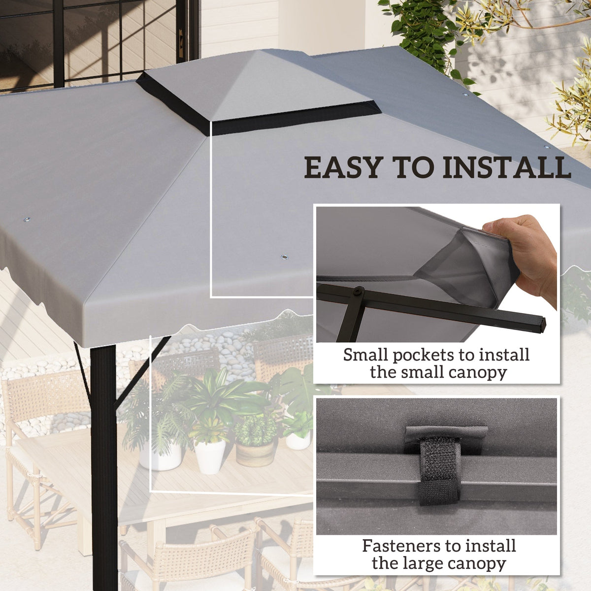 10' x 10' Gazebo Replacement Top with Double Vented Roof for Outdoor Patio Use, Light Gray — product view 7