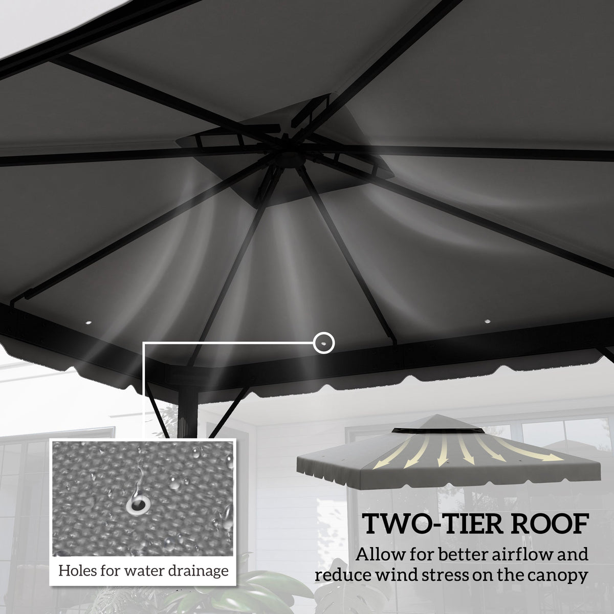 10' x 10' Gazebo Replacement Top with Double Vented Roof for Outdoor Patio Use, Light Gray — product view 6
