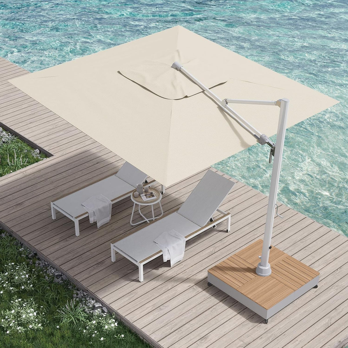 LOUNGE YARD 10x13 FT Premium Cantilever Patio Umbrella with Weighted Mobile Base | 5-Year Fade-Resistant Canopy, 360° Rotation, 75° Tilt, Aluminum Frame + Cover — product view 3
