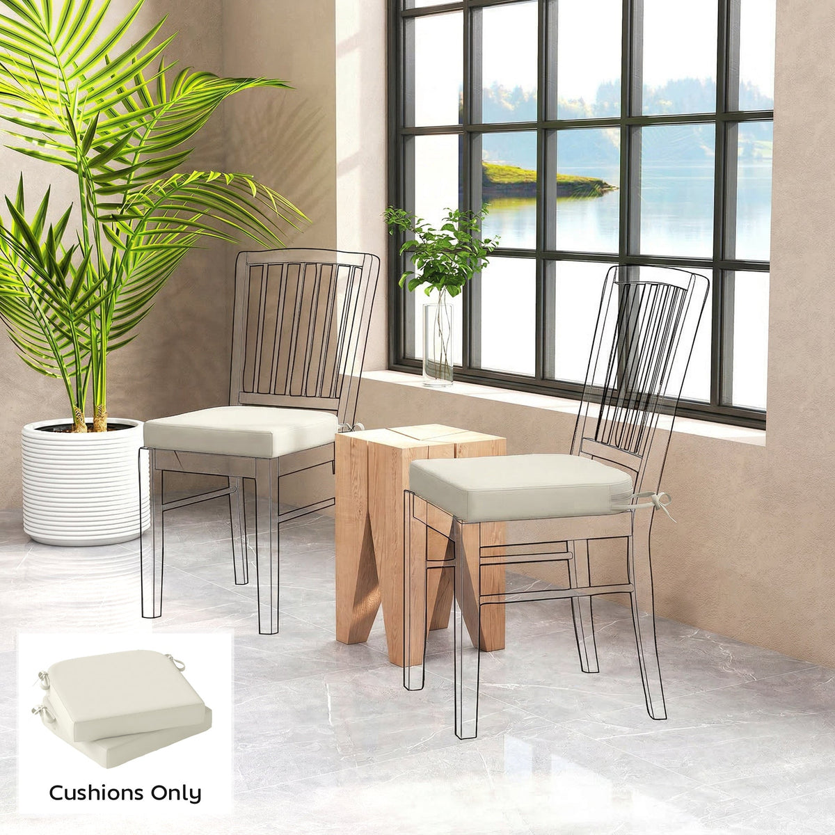 Set of 2 Outdoor Chair Seat Cushions, 40 x 40 cm, Cream White — product view 3