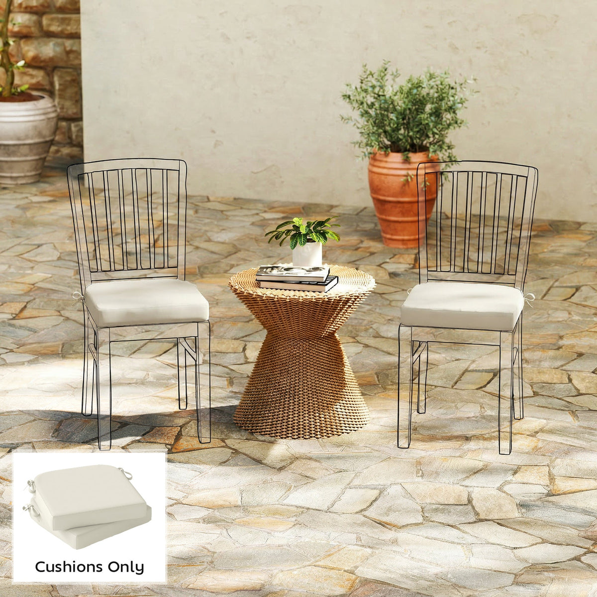 Set of 2 Outdoor Chair Seat Cushions, 40 x 40 cm, Cream White — product view 4