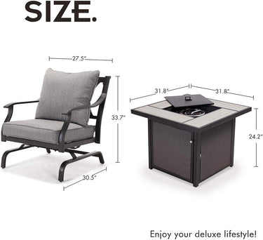 Lounge Yard 5 Piece Outdoor Furniture Conversation Grey Cushions Rocking Chairs Propane Gas Fire Table