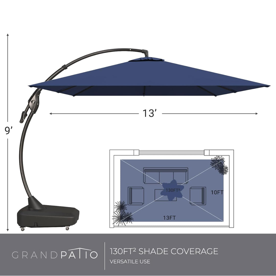 LOUNGE YARD Large Rectangular Cantilever Umbrellas Easy Tilt, with Base and Umbrella Cover — product view 6