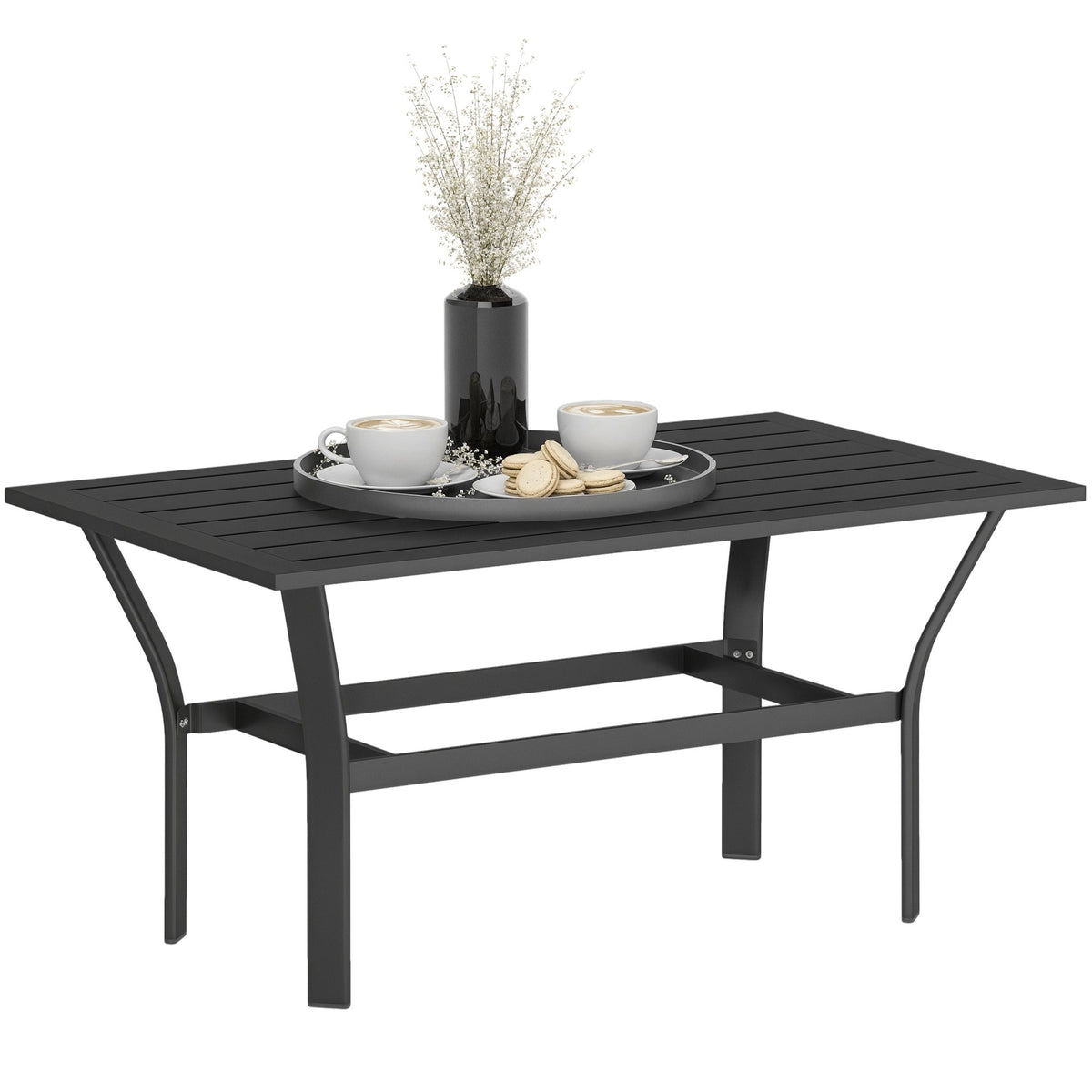 Outdoor Metal Coffee Table with Slatted Top, Black — product view 1