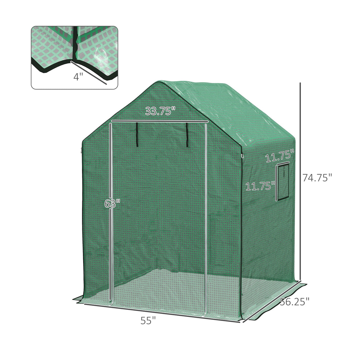 55" x 56.25" x 74.75" Greenhouse Replacement Cover, Green — product view 5