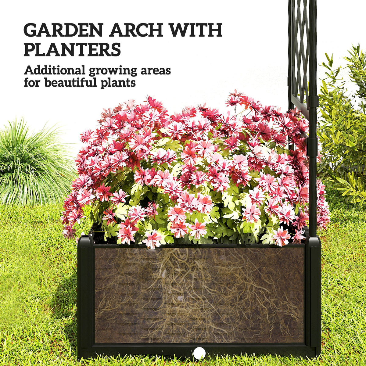 7.2ft Garden Arch with 2 Planter Boxes for Climbing Plants, Black — product view 7