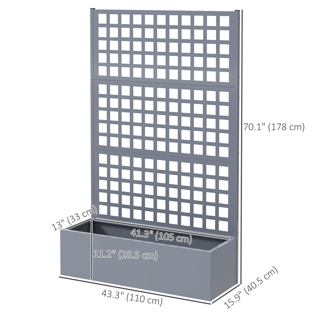 43" x 16" x 70" Raised Garden Bed with Trellis and Privacy Screen, Grey Wood Effect — product view 5