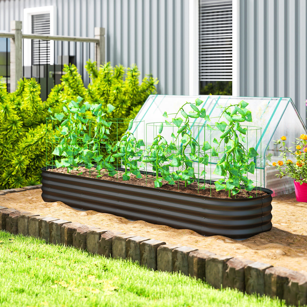 8' x 2' x 1' Galvanized Raised Garden Bed Kit, Dark Gray — product view 3