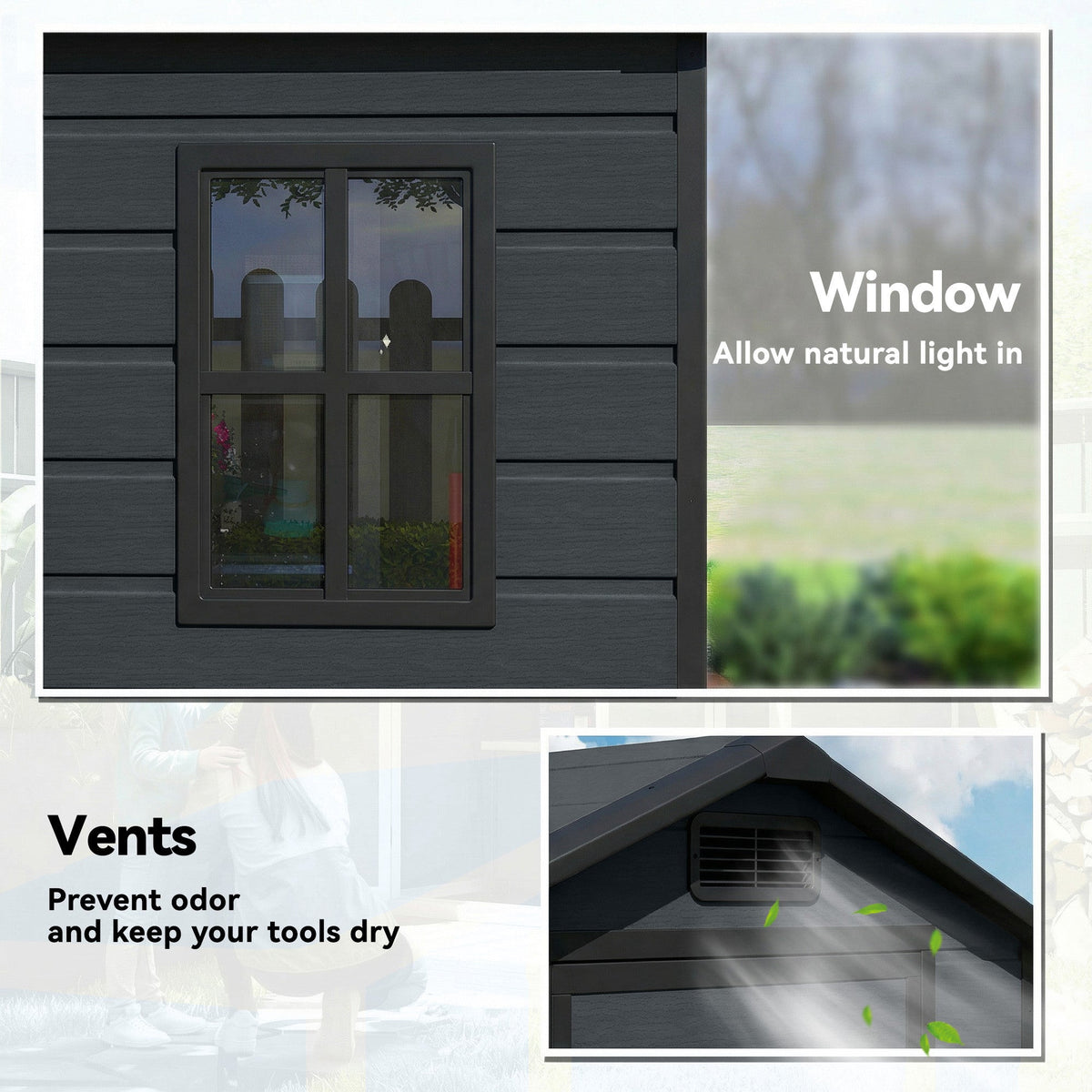 4' x 3' Plastic Garden Shed with Floor, Window and Vent, Dark Grey — product view 7