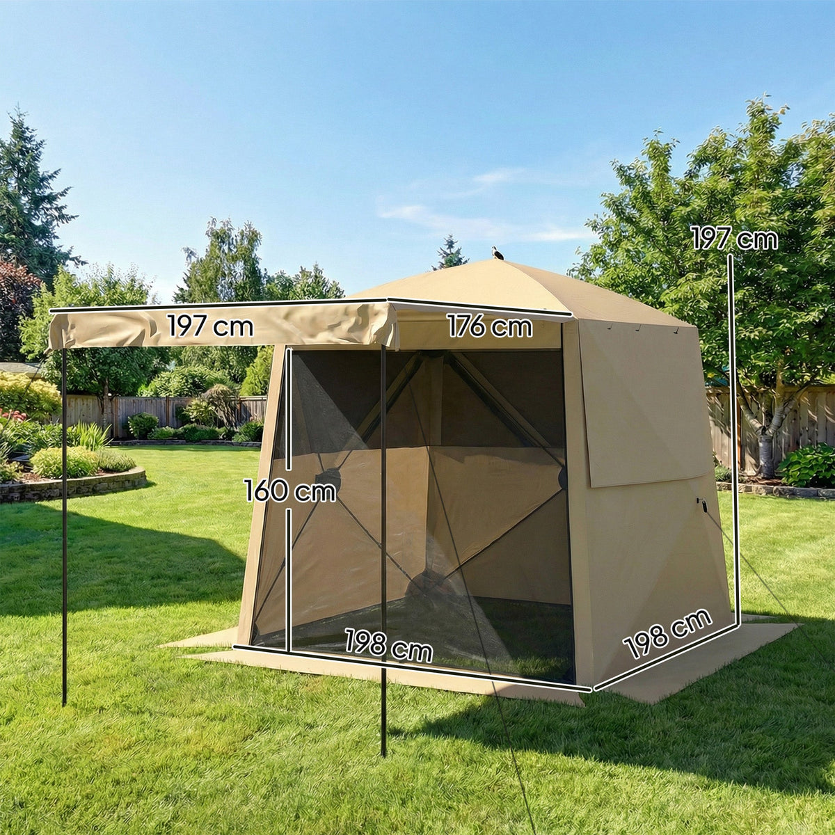 2 x 2 m Pop Up Gazebo with Awning, Sides, Mesh Windows & Carry Bag, Khaki — product view 5