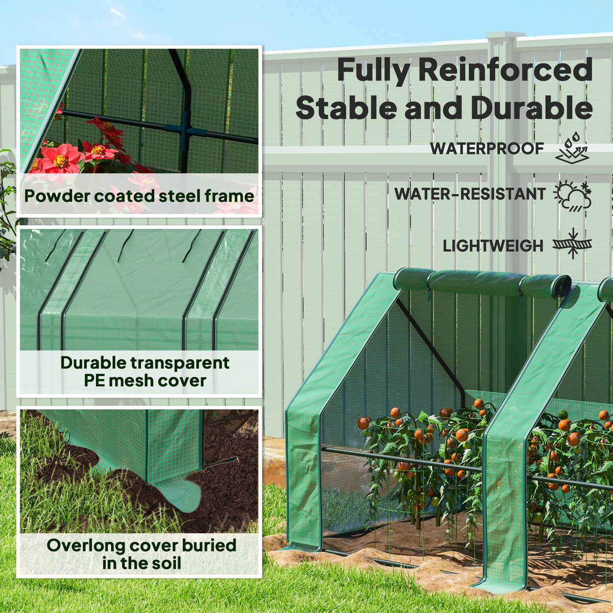 12' x 3' x 3' Portable Mini Greenhouse with Zippered Doors & Roll-up Windows, UV-Protected PE Cover, Green — product view 7