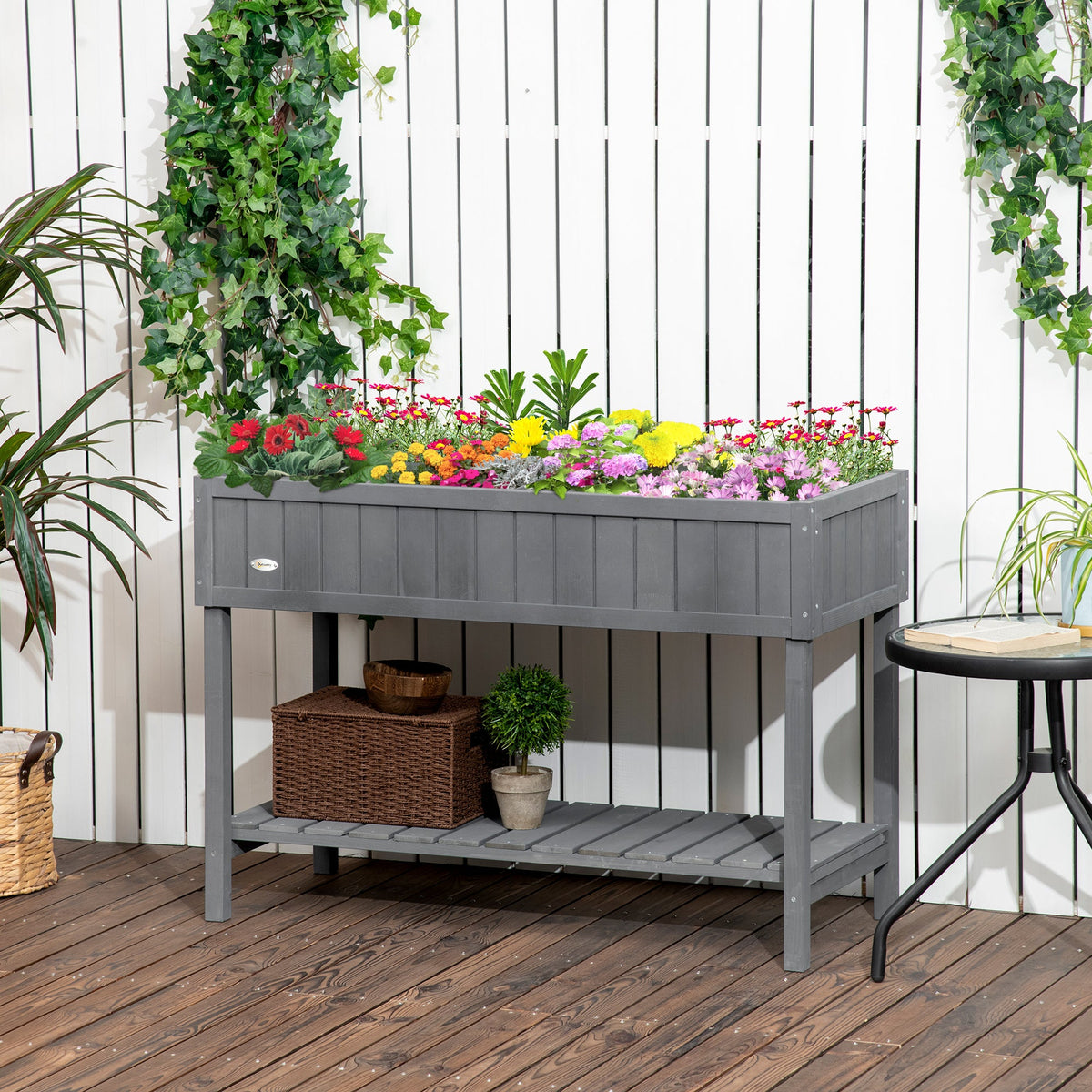 Wooden Herb Planter with 8 Pocket, Raised Bed Container Garden Planter Boxes, 110L x 46W x 76Hcm, Dark Grey — product view 4