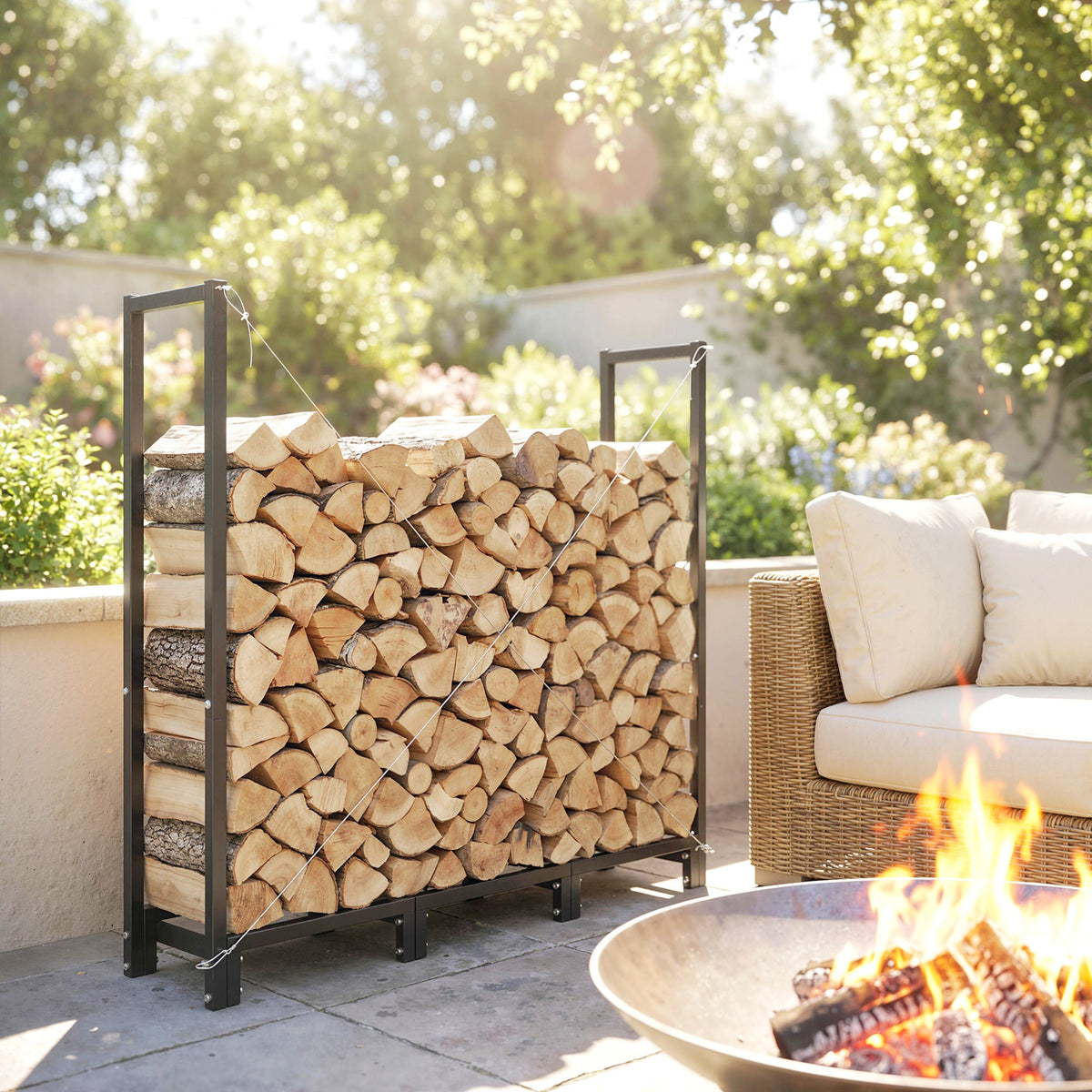 4 ft Firewood Rack with Customizable Width & Height, Cable Reinforcement, 616 lb Capacity, Black — product view 3
