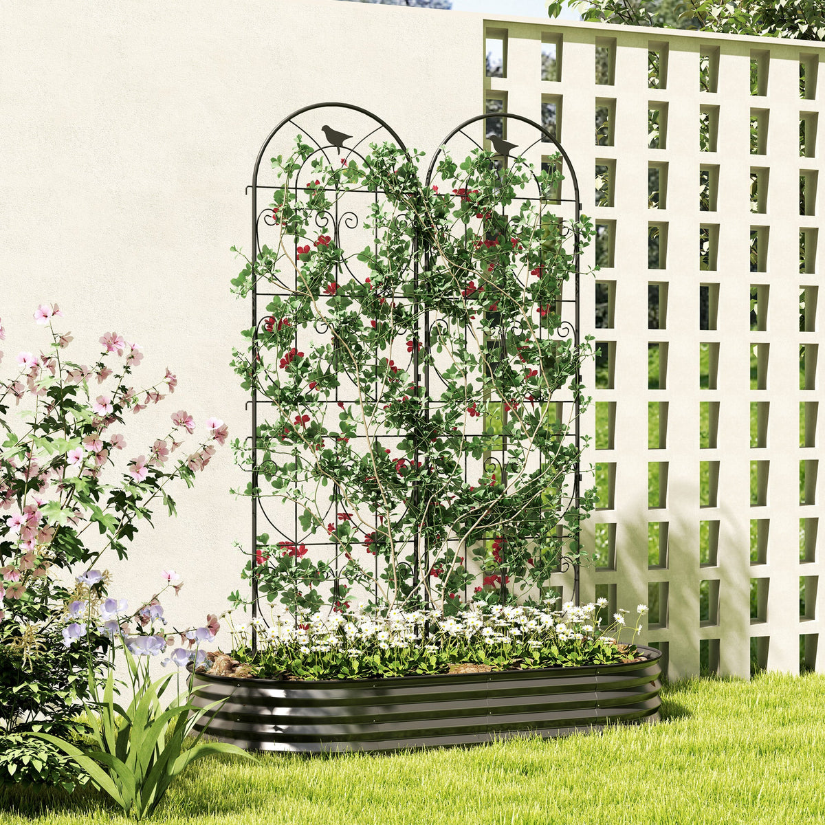 Set of 2 Metal Garden Trellis Panels, 180 x 50 cm, Bird Design — product view 3