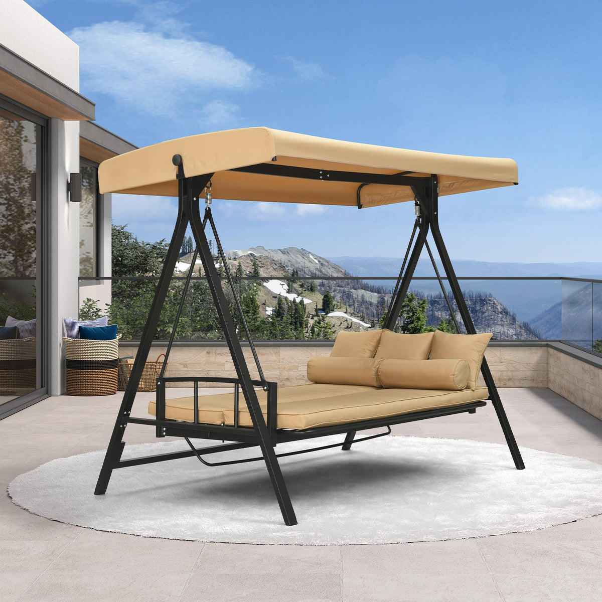 PURPLE LEAF Porch Swing with Adjustable Tilt Canopy Patio Swing with Stand and Meatl Steel Frame All-Weather Outdoor Swing Chair Seat Space-Saving for Backyard Garden Deck — product view 1