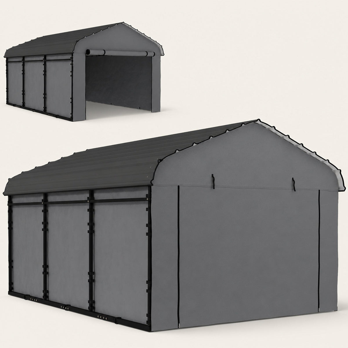 Onward 10' x 15' Heavy Duty Metal Carport with Galvanized Roof & Removable Sidewalls — product view 2