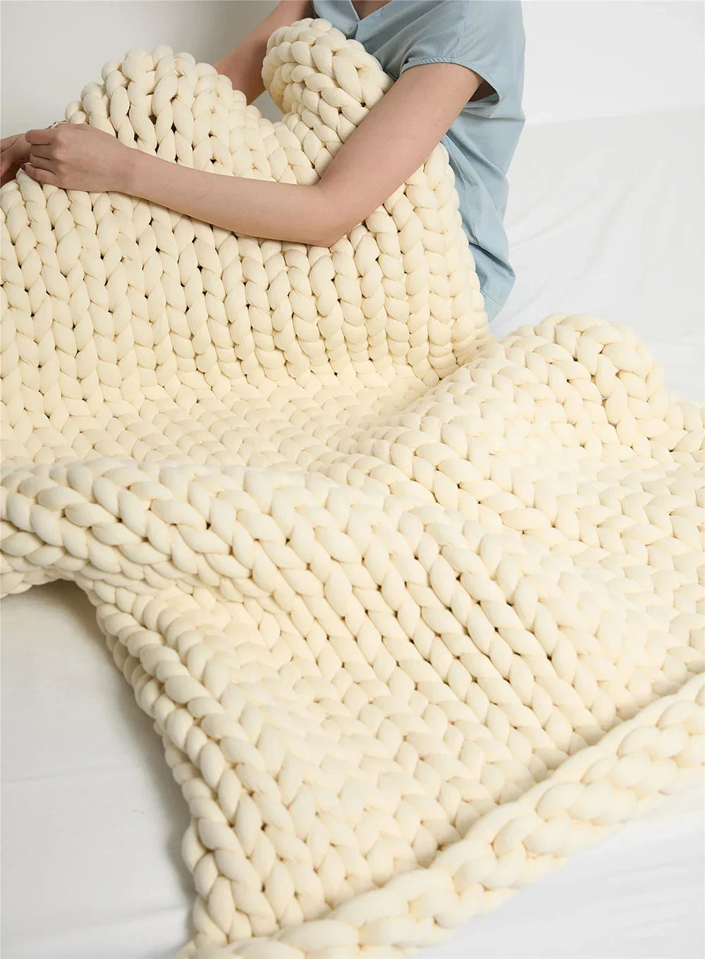 Chunky Knit Throw Handmade Weighted Blanket - SUPER COZY & CALMING BLANKET LoungeYard — product view 6