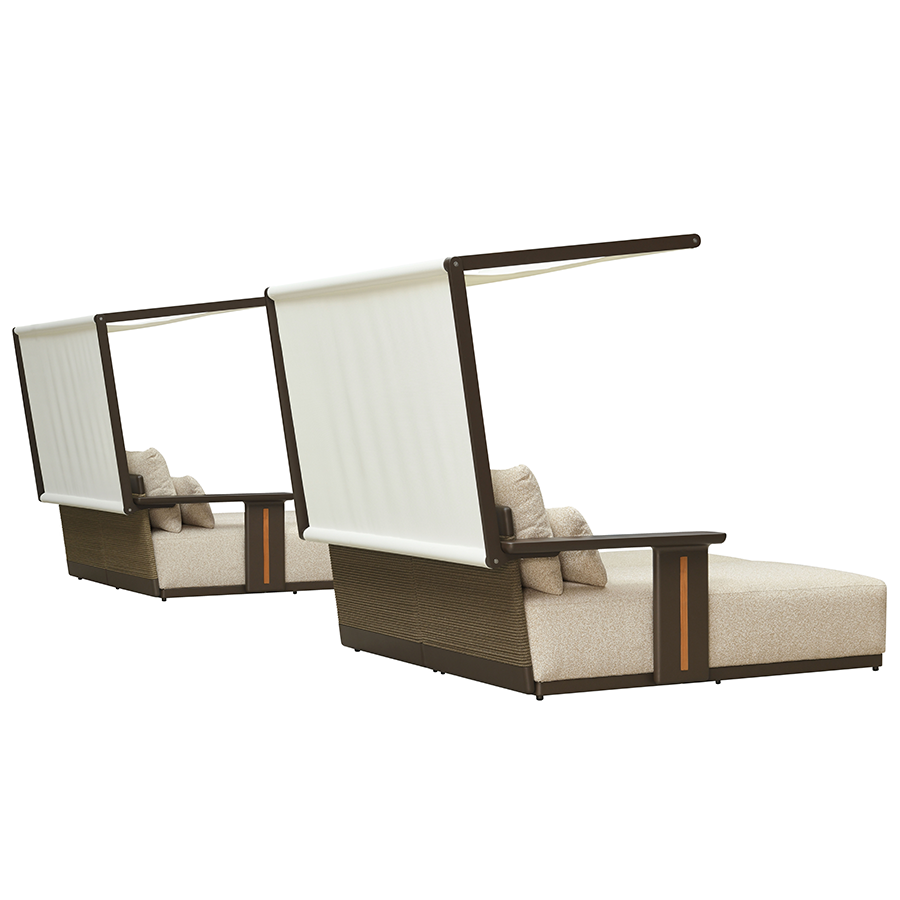 PURPLE LEAF Luxury Double Chaise Lounge Chair Outdoor Premium Aluminum Lounger with Teak Trim Armrest and 4 Pillows Modern Daybed with Textilene Canpoy for Pool Backyard Deck Garden — product view 3