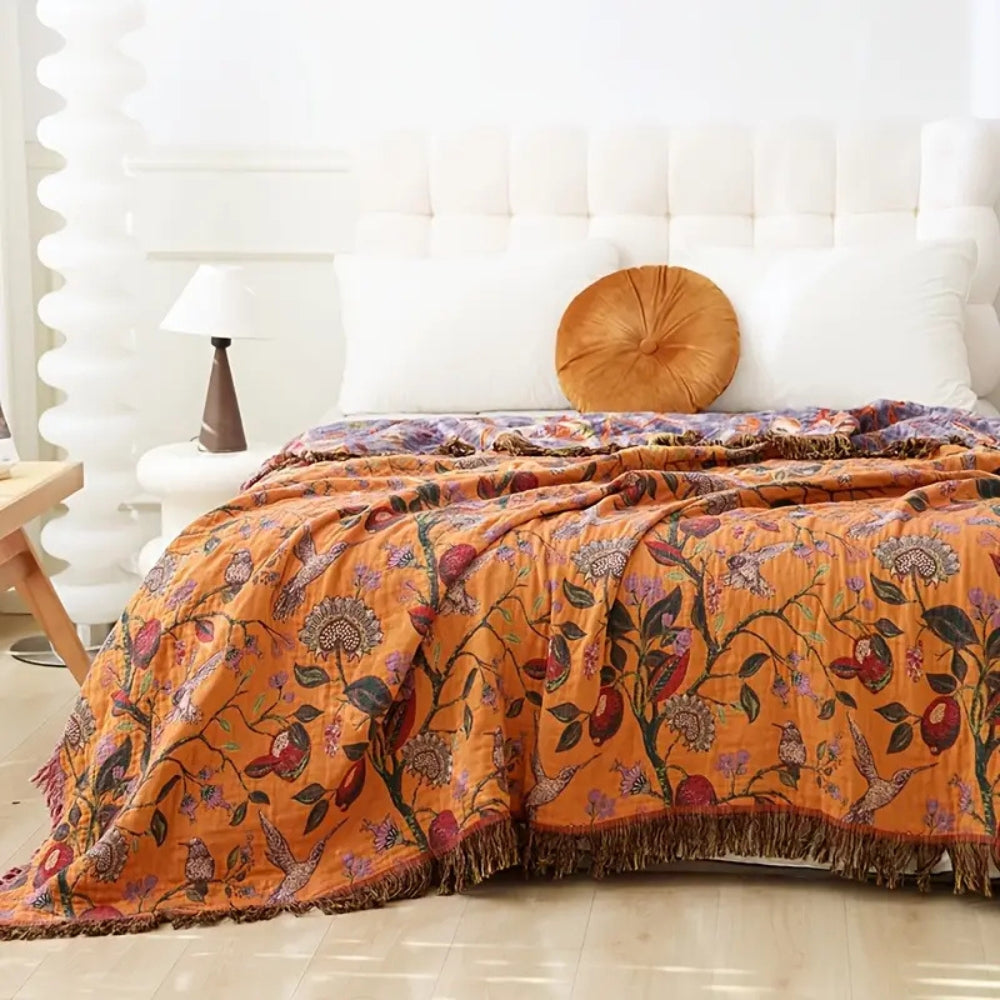 LoungeYard | Botanic Floral Cotton Tassel Blanket — product view 1