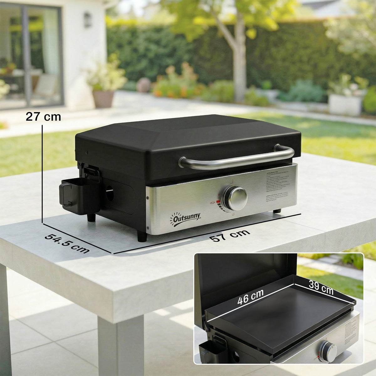 Portable Gas Plancha Grill 3.5 kW, Tabletop Griddle with Grease Cup, Black — product view 5